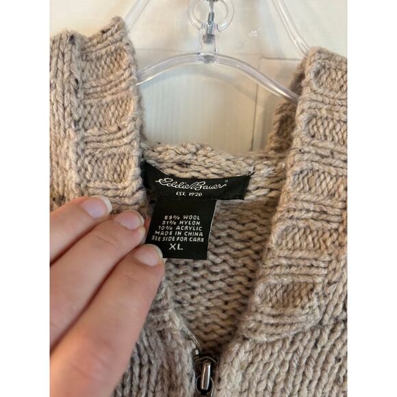 Eddie Bauer Men’s Wool Blend Hoodie Sweater Full Zip Tan Pockets Size XL - Picture 7 of 7